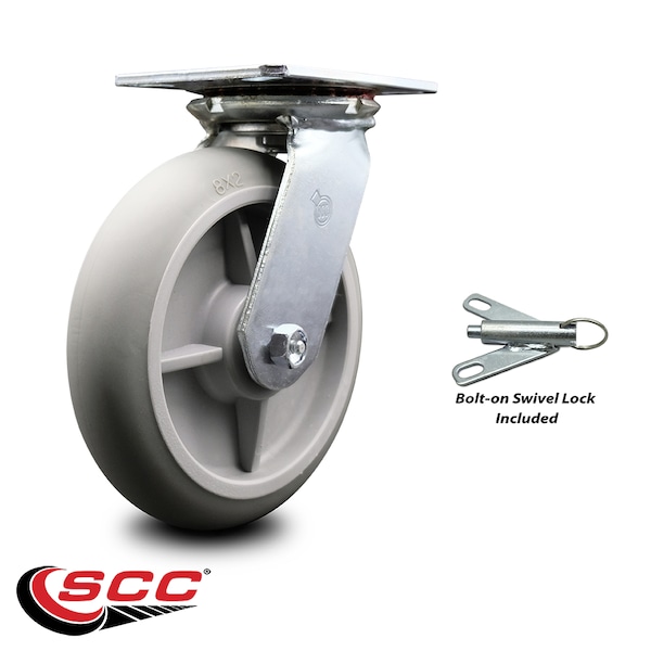 8 Inch Heavy Duty Thermoplastic Caster with Roller Bearing and Swivel Lock SCC